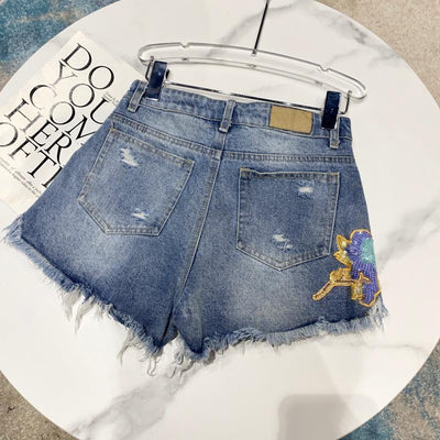 Shorts de Mezclilla con Bordado de Letras y Borde sin Rematar - Image 6