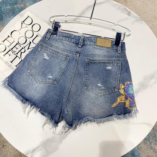Shorts de Mezclilla con Bordado de Letras y Borde sin Rematar - Image 6