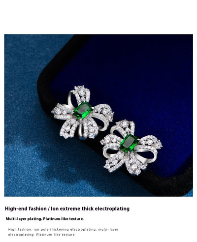 Aretes de Plata Esterlina con Esmeralda Verde en Forma de Moño - Image 5