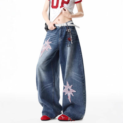 Pantalones Jeans Retro XINGX Parche Machete Pierna Ancha Suelta - Image 6