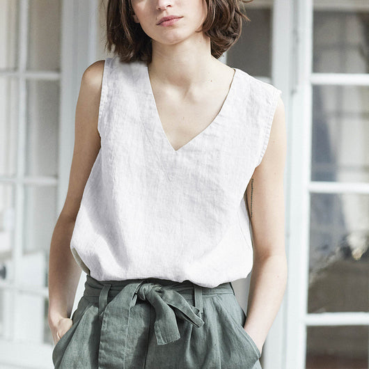 Blusa de Lino Puro Escote V sin Mangas para Mujer - Image 6