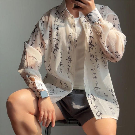 Camisa Hombre Estilo Caligrafía China - Diseño Minimalista Casual y Moderno - Image 9