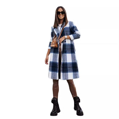 Abrigo de Lana Cuadrille Largo Cepillado Estilo Europeo y Americano para Otoño e Invierno - Image 5