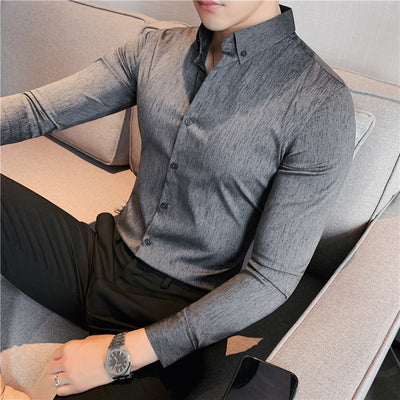 Camisa de Negocios Slim Fit con Rayas Oscuras - Image 9