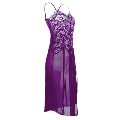 Vestido Sling Transparente de Encaje Elástico con Aberturas - Image 7