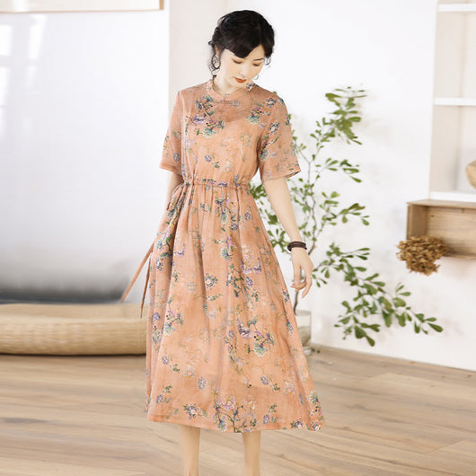 Vestido Cheongsam Retro Mujer Estampado Literario en Ramio - Image 6