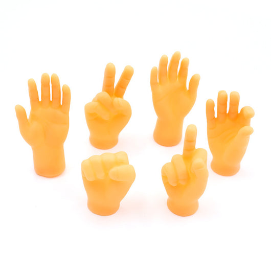 Flesh-toned silicone miniature hand making a peace sign gesture, designed as a funny cat finger stall toy. - Image 3