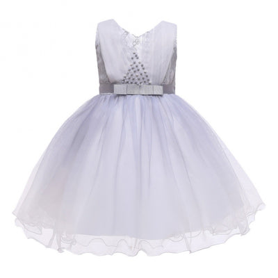 Vestido Azul Elegante para Niñas - Diseño Floral Cuello en V - Image 4