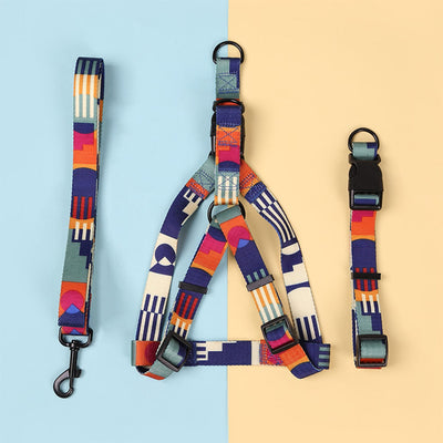 Pink, black, and white patterned polyester dog leash with a silver metal swivel snap hook, coiled on a white background. - Image 21
