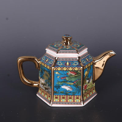 Tetera Decorativa de Porcelana con Flores y Pájaros