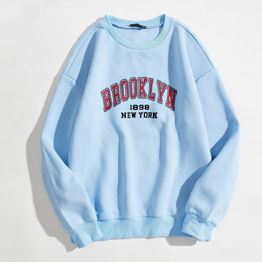 Blusa Suelta de Manga Larga con Letras - Diseño Rejuvenecedor en Colores Sólidos - Image 22