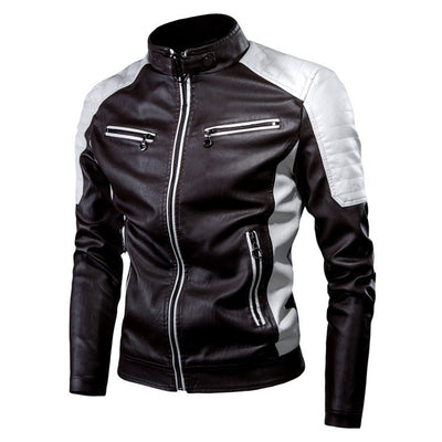 Chaqueta de Cuero Motociclista Casual con Costuras de Lana para Hombre - Image 6