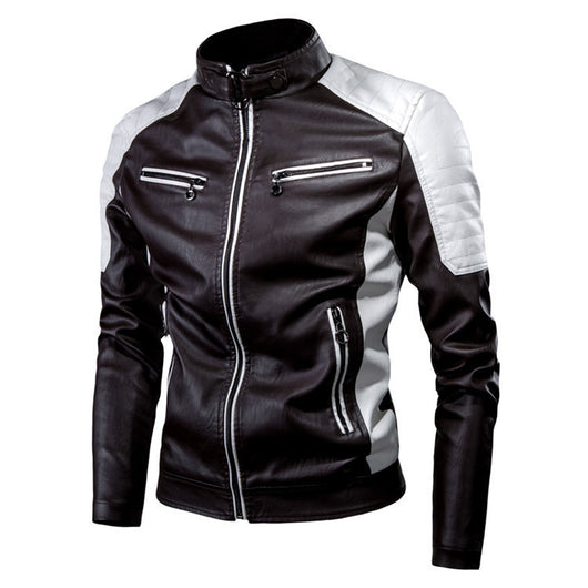Chaqueta de Cuero Motociclista Casual con Costuras de Lana para Hombre - Image 6