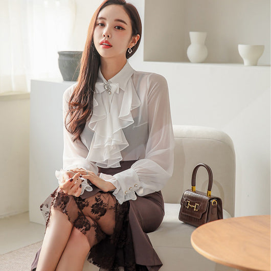 Conjunto Elegante de Blusa y Falda en Gasa - Estilo Temperamento - Image 9