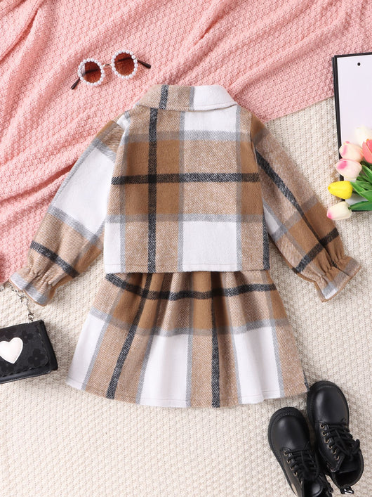 Conjunto de Dos Piezas: Vestido Cuello Alto a Cuadros con Chaqueta - Image 11