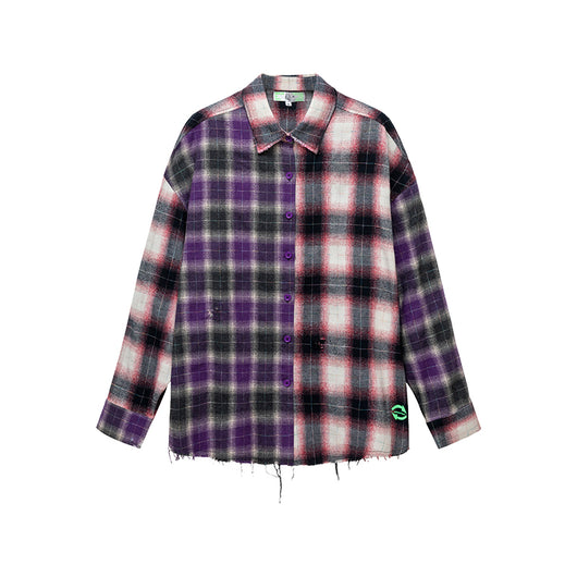 Camisa Cuadriculada Desgarrada con Paneles en Dos Tonos para Mujer - Image 15