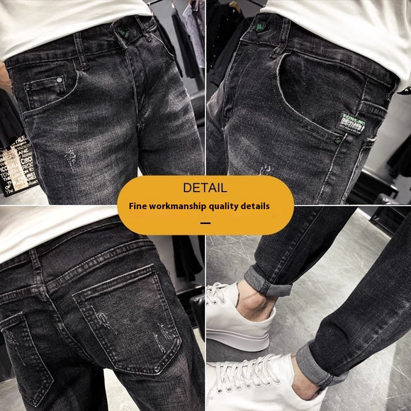 Jeans Negros Slim Fit Elásticos Ajustados para Hombre