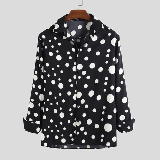 Camisa Casual de Manga Larga con Estampado de Lunares para Hombre - Image 3