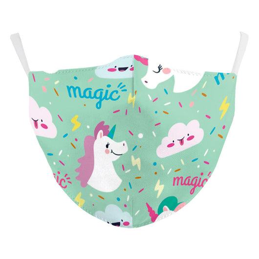 Black dust mask with a whimsical print featuring white unicorns, colorful donuts, yellow stars, and rainbows. - Image 12