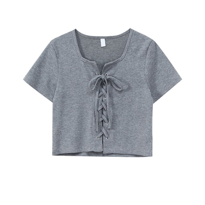 Camiseta Gris Ajustada de Manga Corta para Mujer - Image 14