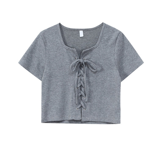 Camiseta Gris Ajustada de Manga Corta para Mujer - Image 14