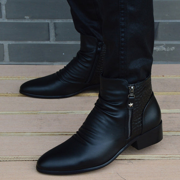 Botas de Cuero para Hombre con Punta Afilada y Remaches de Terciopelo