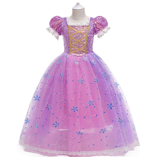Vestido de Princesa Rapunzel con Mangas Abullonadas en Púrpura