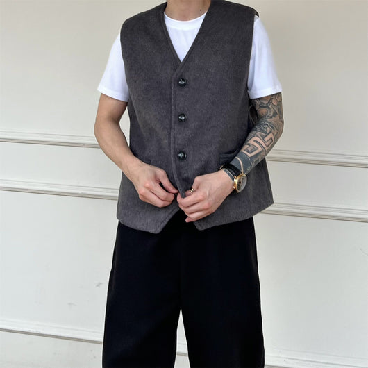 Chaleco Sofisticado Monócroma de Lana Estilo Francés para Hombre - Image 13
