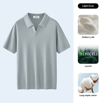 Camisa Manga Corta Cuello Alto para Hombre en Lyocell y Seda - Image 9