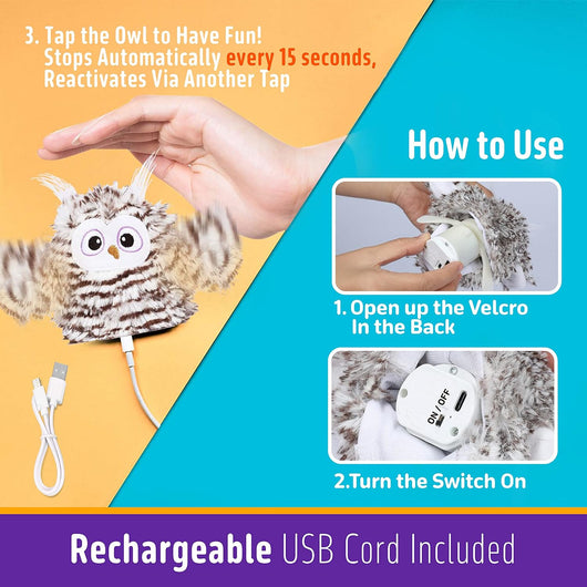 Juguete Interactivo para Gatos con Alas Batientes, Búho Chirriante Recargable con Catnip - Image 6