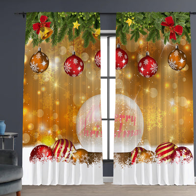 Pair of Christmas curtains with a 3D digital print of a snowy winter window scene, frosted trees, and snowflakes. - Image 18