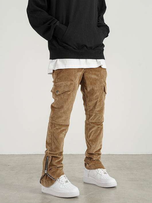 Pantalones Cargo Slim de Pana Gastada con Cierre - Estilo Retro - Image 3
