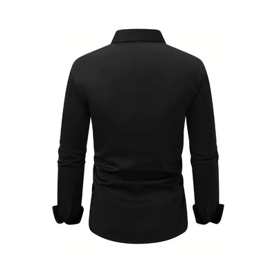 Camisa Social Casual Hombre Manga Larga Botones Color Sólido Vacaciones - Image 5