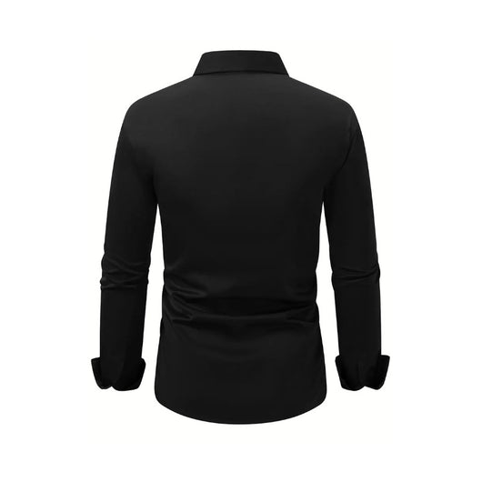 Camisa Social Casual Hombre Manga Larga Botones Color Sólido Vacaciones - Image 5