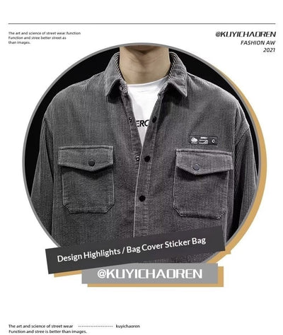 Camisa de Pana Oversized para Hombre - Corte Amplio Primavera y Otoño - Image 15