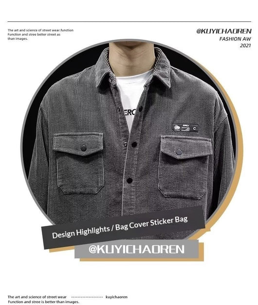 Camisa de Pana Oversized para Hombre - Corte Amplio Primavera y Otoño - Image 15