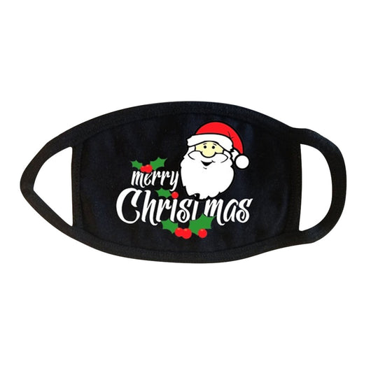 Black face mask with a cartoon print of Santa Claus ice skating with snowmen and Christmas trees. - Image 18