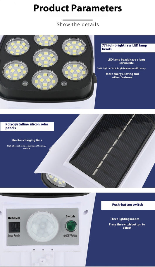 Lámpara LED Solar con Sensor de Movimiento para Exteriores - Impermeable - Image 12