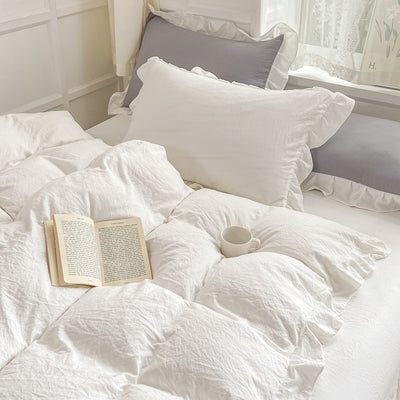 Juego de Cama Blanco de 4 Piezas Estilo Princesa, Algodón Lavado a la Piedra - Image 14