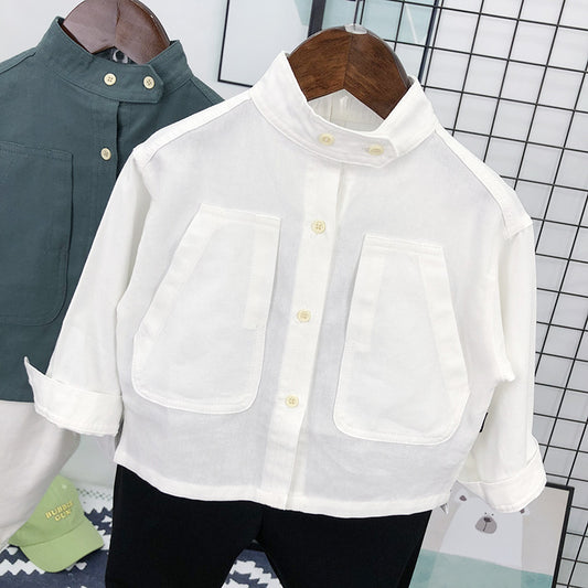 Camisa Infantil de Color Liso Estilo Coreano para Niños - Image 2
