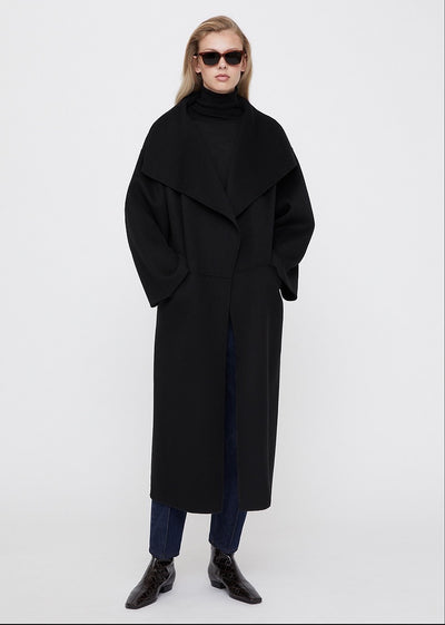 Abrigo Largo Minimalista Lana Cashmira Doble Faz con Abertura Lateral para Mujer - Image 11