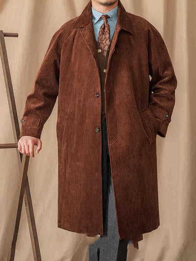 Abrigo Corduroy Otoño Largo Suelto Manga Raglan Retro - Image 9
