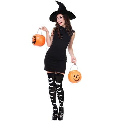 Medias Largas Hasta la Rodilla con Estampado Halloween - Telaraña, Murciélagos, Calaveras y Castillo - Image 32
