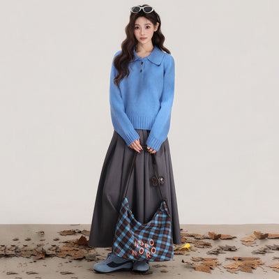 Suéter Tejido Azul con Solapa para Mujer - Image 5
