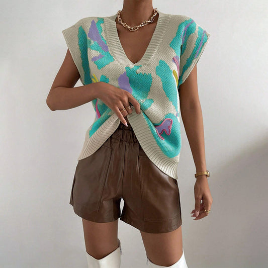 Chaleco Tejido Cuello V con Jacquard de Hilo - Image 2