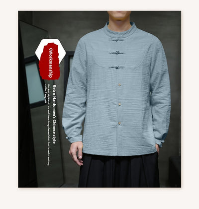 Camisa Retro Tang Chino - Algodón y Lino con Cierre Tradicional para Hombre - Image 21