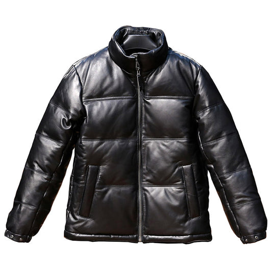 Chaqueta de Cuero con Plumón de Oveja y Cuello de Pie - Image 2