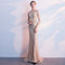 Vestido de Noche Dorado con Cola de Pez Champagne