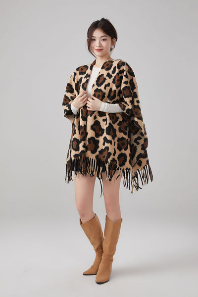 Chal Vintage Estampado Leopardo con Borlas, Cálido y Grueso - Image 9