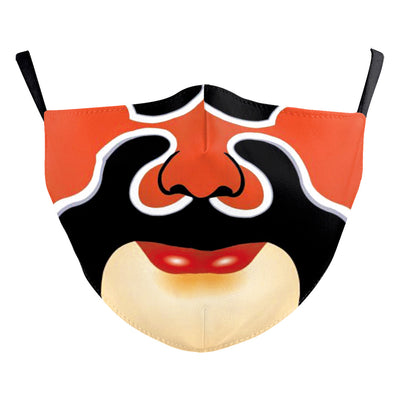 White ear hook dust mask with a black and white clown face design, featuring a wide stitched smile. - Image 5